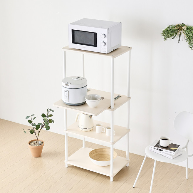 [색상리뉴얼행사중] 국내생산 튼튼한 조립식 시그니처 렌지대수납장 주방선반 밥솥다이, 6-1) 렌지대 4단(슬라이드형)-크림화이트