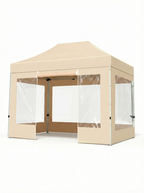 코어가든 고강도 캐노피 천막 행사용 접이식 자바라 천막, 베이지 투명4면형