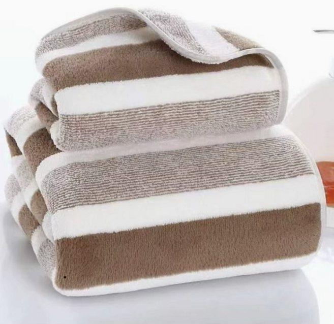 리쿠 호텔 대형 바스타월 수건 35x75cm + 70x140cm, 1세트, 브라운