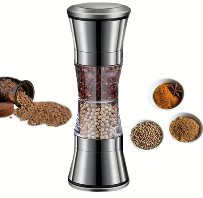 수동 소금 후추 연마기 플라스틱 병 양면 스테인레스 스틸 밀 허브 향신료 도구 바다, 02 Bevel edge