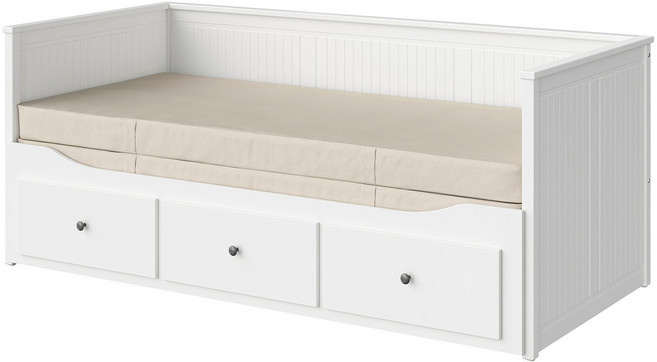 이케아 헴네스 데이베드+서랍3/매트리스2p 화이트/반나레이드 싱글 (매우단단함), 화이트/반나레이드 매우 단단함