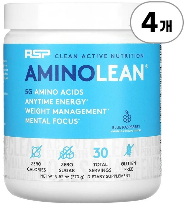 RSP 뉴트리션 아미노린 블루 라즈베리 RSP Nutrition AminoLean Blue Raspberry 270g, 4개 - 쿠팡