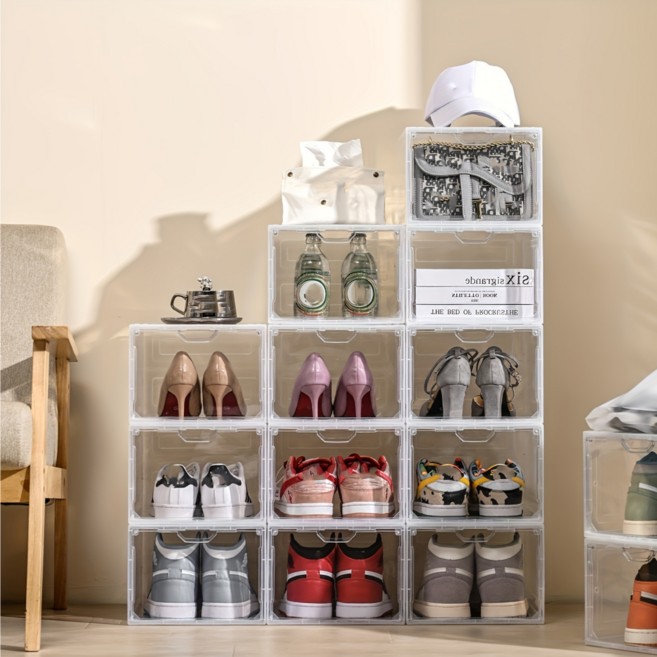 다용도 자석 잠금 투명 신발 정리박스 보관함 6p 세트, 6개, 투명화이트