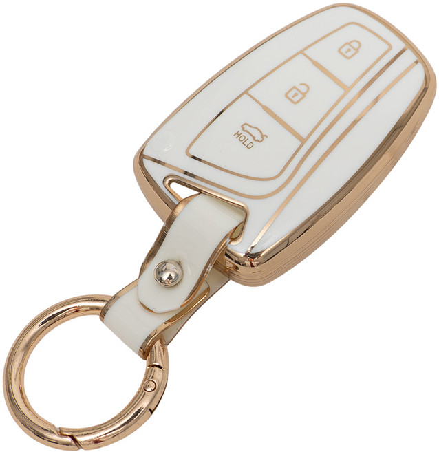 현대 싼타페 그랜저 호환 차 키 케이스 홀더 커버 스마트 리모컨 TPU 원형 스트랩, 3버튼_TA62-KH13, 화이트