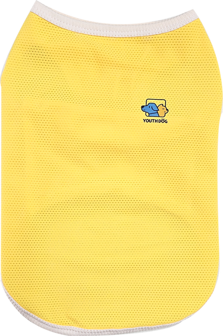 유스도그 시그니처 여름 쿨매쉬 망사 민소매 쿨링나시 티셔츠 강아지옷, 노랑, 1개