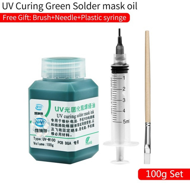 그린 오일 UV 경화 솔더 마스크 페인트 부식 아킹 방지 BGA PCB 재작업 수리 도구 소프트 브러시 USB LED, 04 Green oil 100g Set, 1개