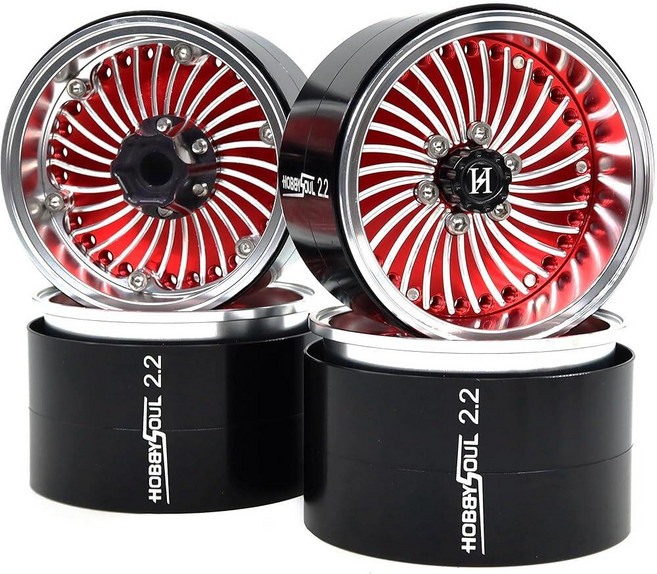 HOBBYSOUL 와이드 40mm 2.2 비즈락 휠 조절 가능한 네거티브 오프셋 림 1/10 RC 크롤러 SCX10 Capra TRX4 Gen8 Everest gen 7 Pr, 실버 & 레드