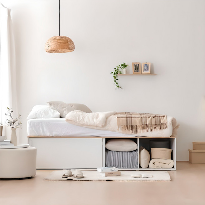 동서가구 소이 빅 슬라이딩 통큰 수납침대 SS프레임 단품 방문설치, 메이플화이트