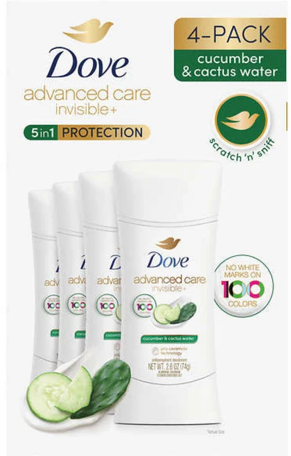 도브 어드밴스드 케어 인비저블 데오드란트 Invisible+ Deodorant 2.6oz 4-pack, 74g, 4개 - 쿠팡