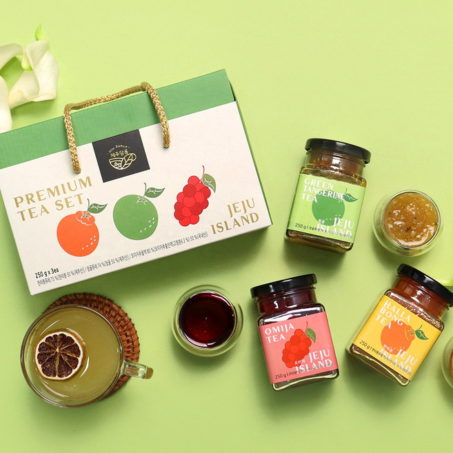 담움 꿀 넣은 제주도 과일청 250g 3종 선물세트 한라봉 청귤 오미자차 제주특산품, 1개, 한라봉 오미자 청귤 차선물세트