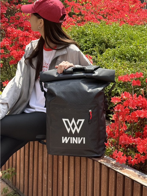 WINVI 드라이백 롤탑 방수 백팩 대용량, 블랙