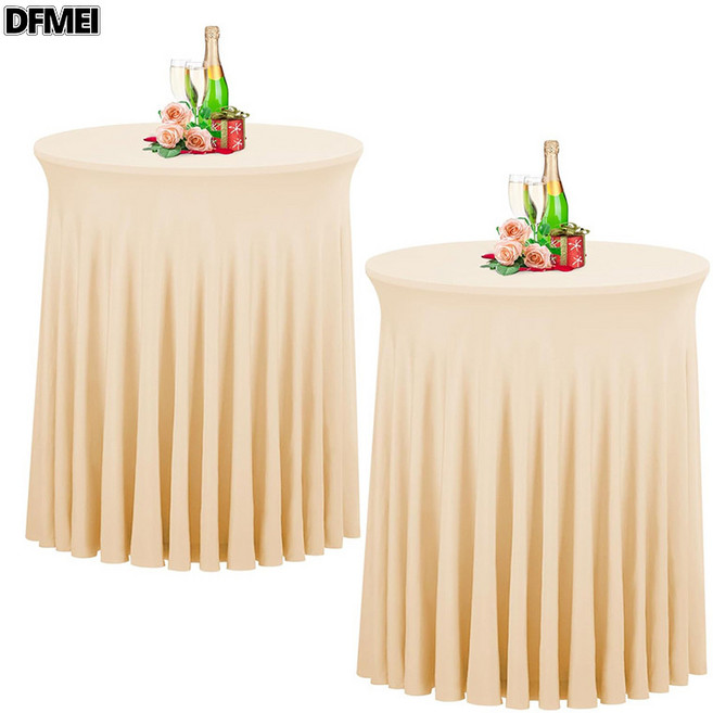 DFMEI 現代水母桌布套簡約高級感商用會議雞尾酒吧檯套圓形桌裙, 1個, R 90 X H 110 cm, 55#香檳色