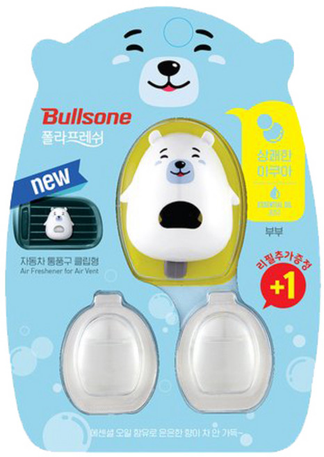 불스원 폴라프레쉬 통풍구 캐릭터 방향제 아쿠아(43ml+43ml), 1개, 아쿠아