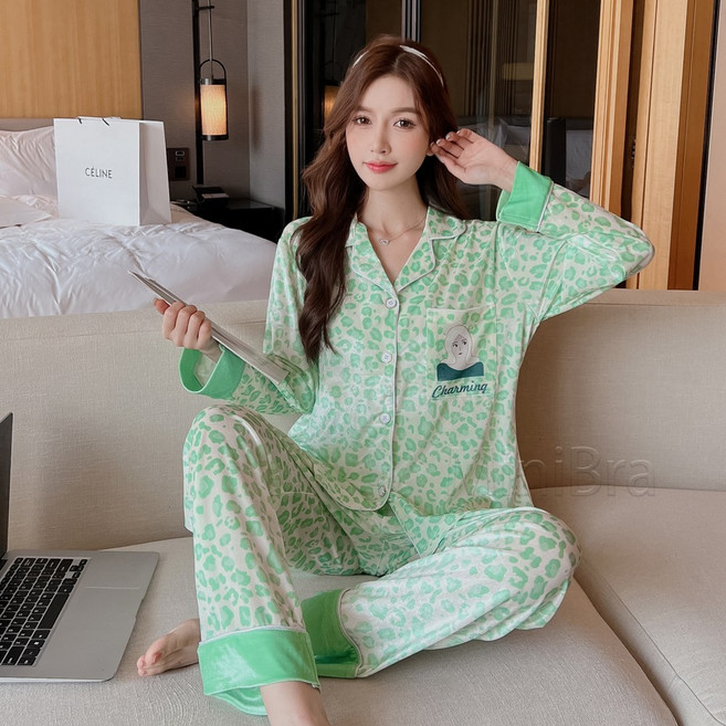 [MiniBra] 여성 잠옷 상하의 세트 극세사 홈웨어 투피스 박시 레저 긴팔 집에서입는옷 FXB.9022