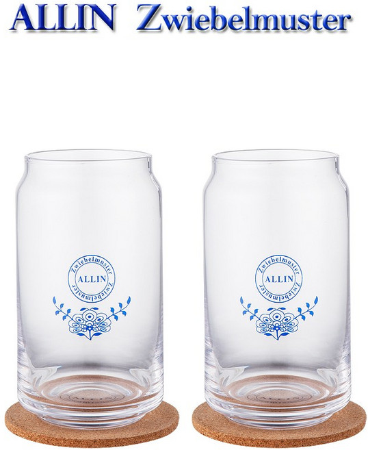 ALLIN 알린 쯔비벨블루 북유럽풍 비어캔글라스 카페유리컵 480ML 2P (알린코르크컵받침2P증정), 단품없음