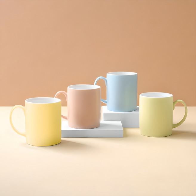 해피정 코리아 심플 머그 350ml 무광 4p 세트, 핑크 + 블루 + 옐로우 + 애플그린, 1개