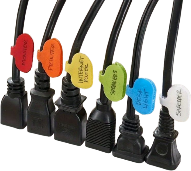 다용도 타원형 데스크 케이블 이어폰 전자기기 컴퓨터용 전선 정리 홀더 벨크로 네임택 50P, 16개입