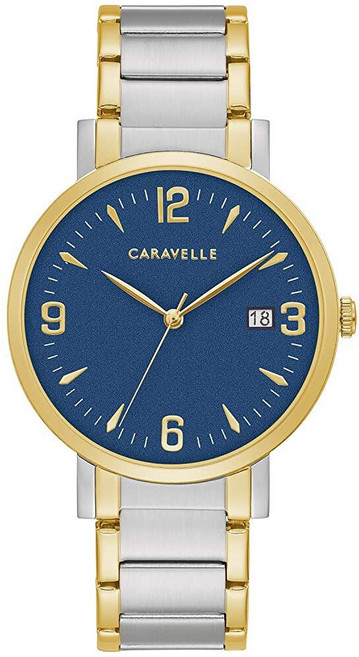[미국수입정품] 부로바 Bulova Caravelle Dress 3-Hand Date Quartz 남성용 시계 스테인리스 스틸 투톤/블루 다이얼 다이얼 249562