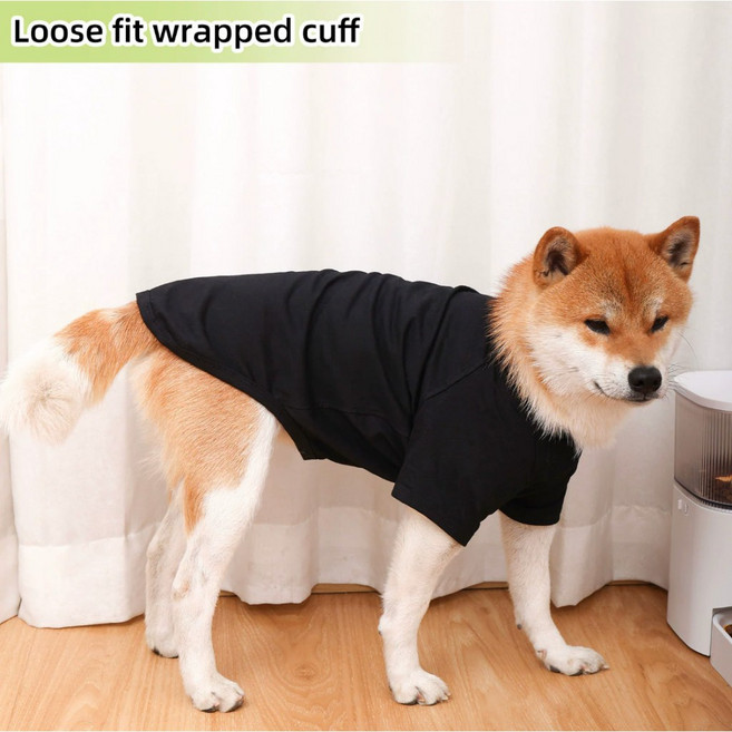 素色棉背心 狗狗衣服 寵物衣服 狗衣服 寵物服飾 柯基柴犬小中大型犬衣服小狗大狗貴賓哈士奇比熊雪納瑞臘腸狗黃金薩摩耶, T恤-黑,L, 1個