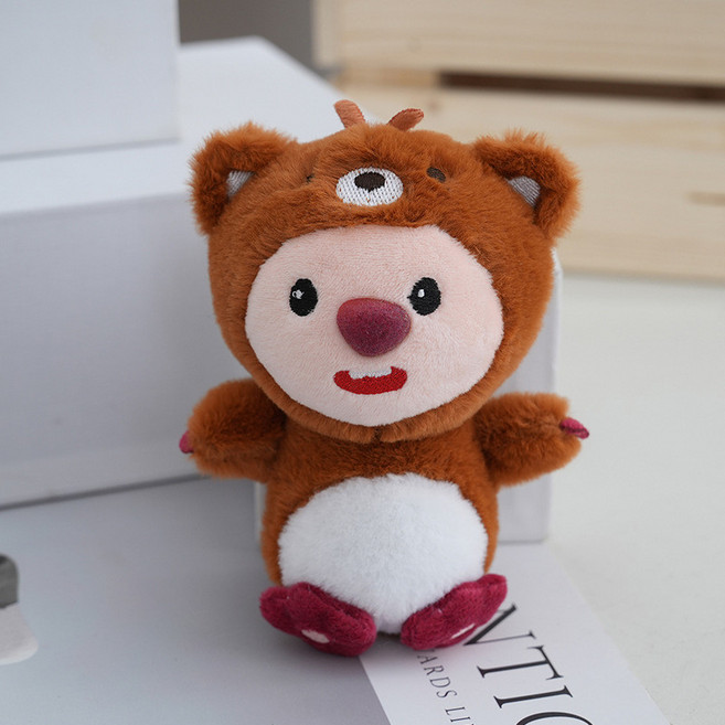 可愛小海狸Loopy變身小蜜蜂娃娃鑰匙扣 韓國ins風超軟露比吊飾, 棕熊,12cm, 1個