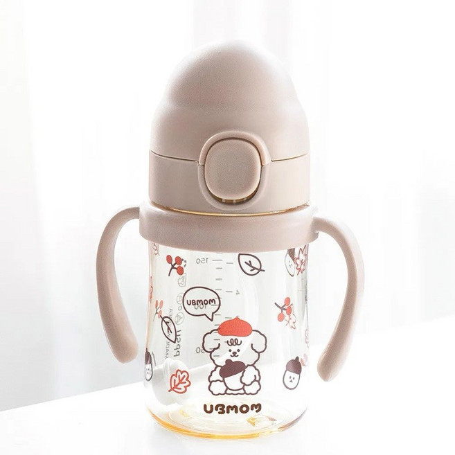 桃園小太陽 UBMOM 2025限定款 PPSU 吸管杯 學習杯 練習杯 渣渣不回流, 奶茶色 兔子, 1個, 280ml