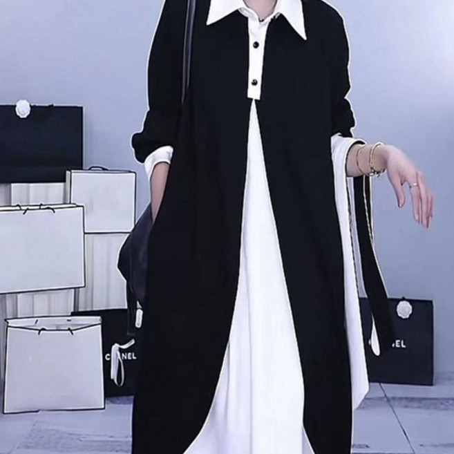 AOKADA 여성 봄 가을 루즈핏 레이어드 긴팔 셔츠핏 결혼식 하개룩 오피스룩 롱 원피스