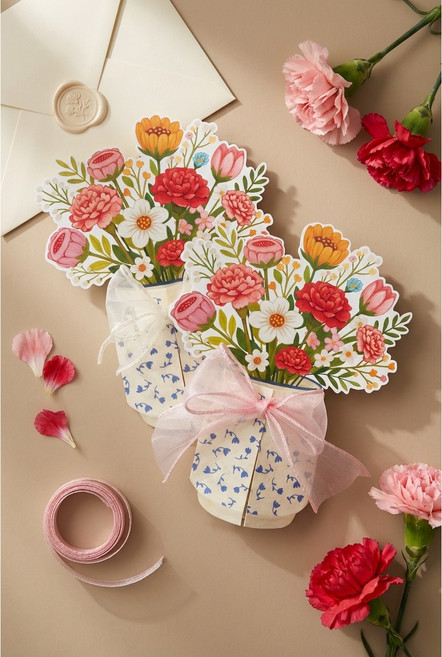 꼼씨라라 꽃병 카네이션 카드 어버이날 스승의날 메세지 감사, 6개, 핑크+크림