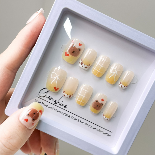 참샤인 버터베어 호피리본팁 네일팁, 1개, 옐로우S