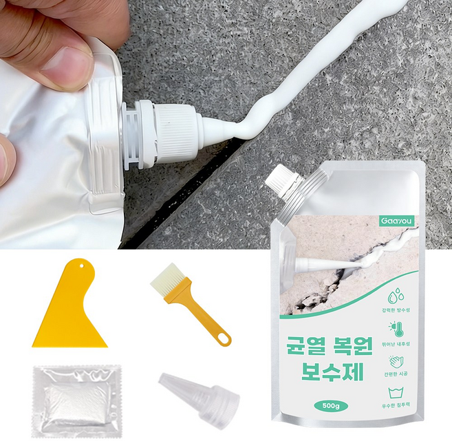 Gaayou 가정용 바닥 균열복원 보수제 지붕 욕실 벽면 몰탈시멘트 고탄력 접착제, 화이트, 500g, 1개