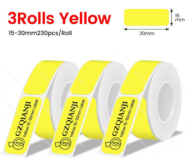 무선 라벨 접착 휴대용 사용 메이커 라벨링 테이프 프린터 바코 P15 블루투스, 3Rolls Yellow