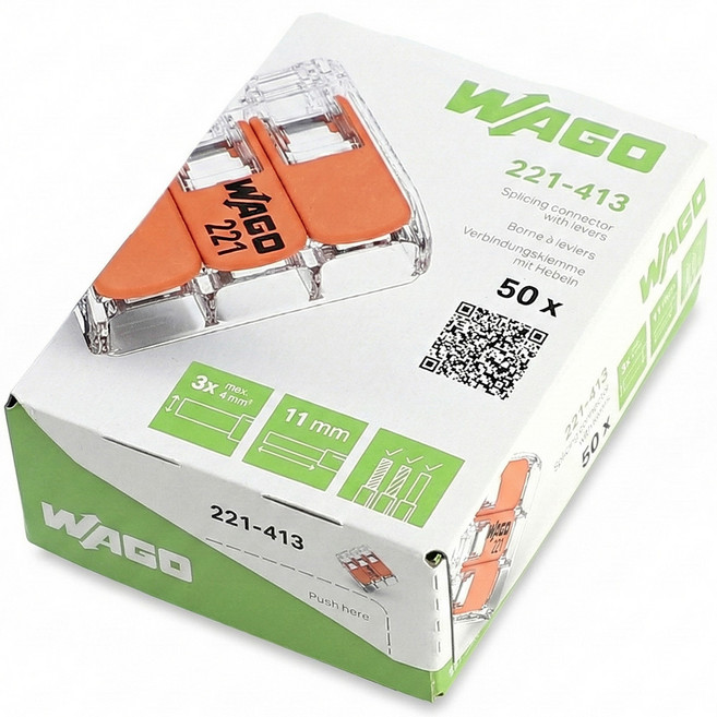 와고커넥터 221-413 3P 전선 연결 전기자재, 50개