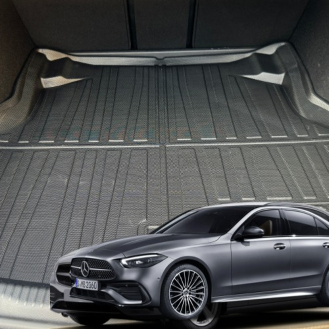 리얼핏 벤츠 C클래스 W206 카본디자인 논슬립 3D 트렁크매트 호환, 블랙