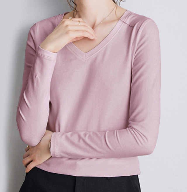 데일로엔 여성용 무지 브이넥 긴팔 티셔츠