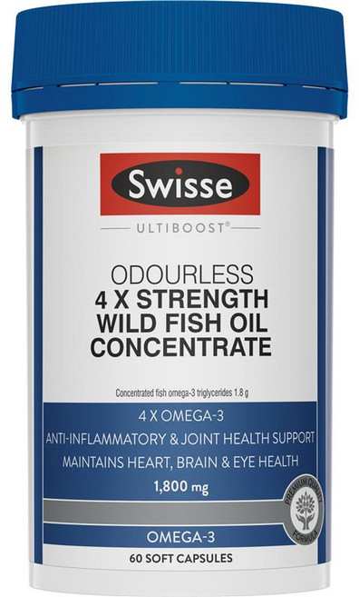 Swisse 4 x Strength Wild Fish Oil Concentrate 스위스 4 X 스트랭스 와일드 피쉬 오일 농축 60캡슐, 1개, 기본, 60정