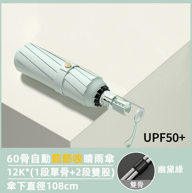 泰格爾自動傘 晴雨兩用 不沾雨 雨傘 陽傘 黑膠傘 分段收傘 安全不回彈 幽黛綠 - 60骨節收晴雨傘