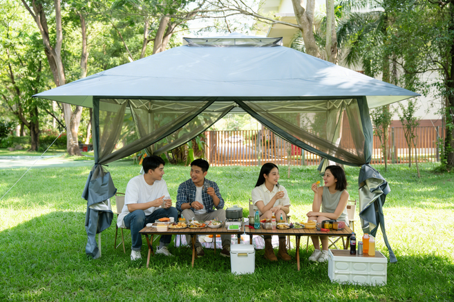 접이식 캐노피 야외 캠핑 천막 행사용 이동식 테라스 바람막이 학교 운동회, 그레이