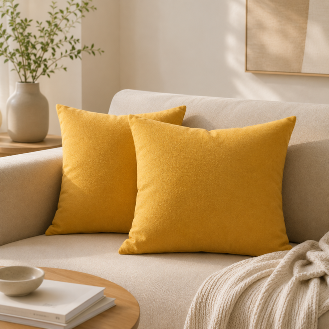 라넥토 쇼파쿠션 45*45 솜포함 2개세트, YELLOW