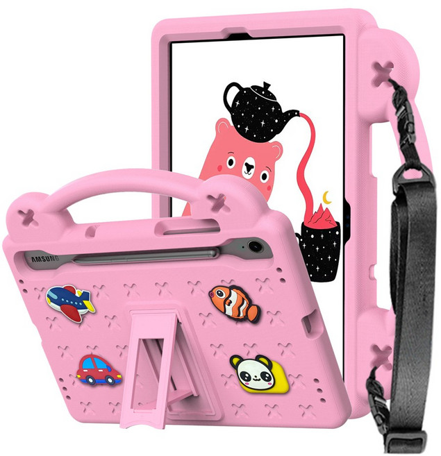 갤럭시탭 S9 FE 애니멀비츠 에바폼 케이스, 핑크 (어깨끈포함)