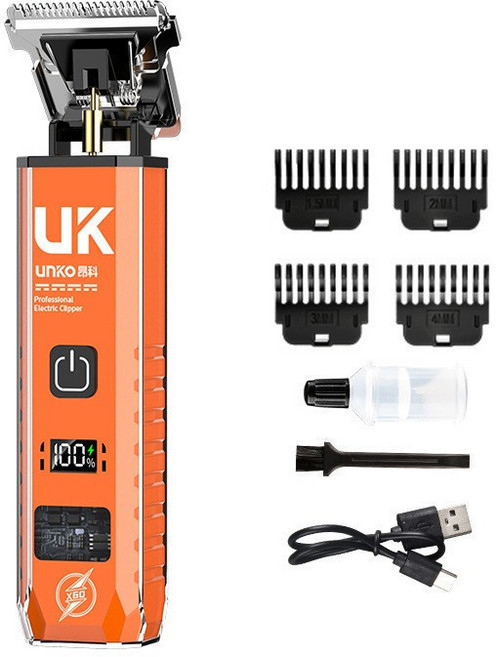 迷你電動刮鬍刀 升級數顯款, 1個, 橙色理髮器【4個限位梳+油刷】