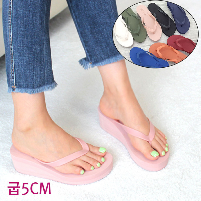 [논노스] 여성 통굽 쪼리 샌들 플립플랍 휴양지샌들 웨지샌들 심플쪼리 여름샌들 5CM굽 F080