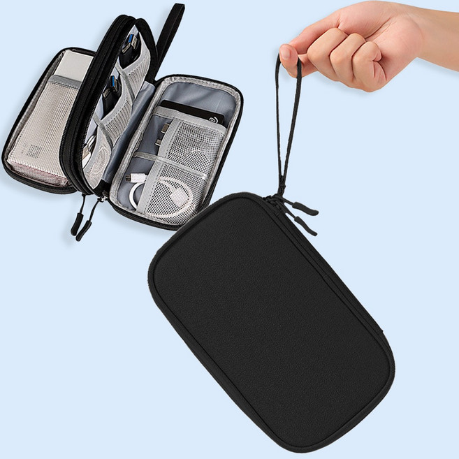 포런포런 방수 수납 충전기 케이블 파우치, 1개, 블랙