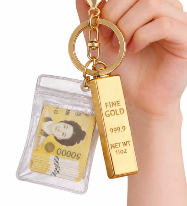 행운 금괴 복권 스크래퍼 골드바 키링 재물 금전운, 골드, 1개