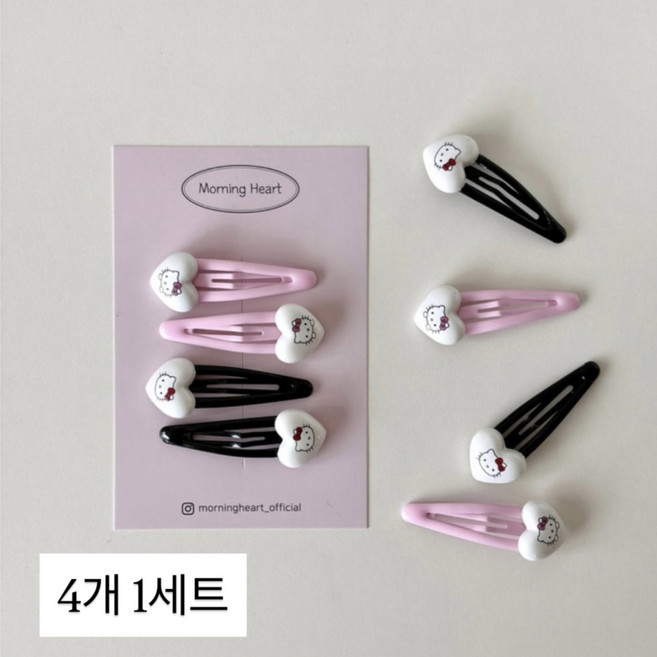 [모닝하트] 헬로키티 고양이 리본 산리오 여아 아기 머리핀 세트