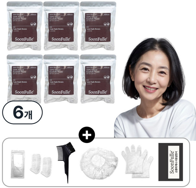 순풀레 순수 천연 헤나 염색 가루 PPD없는 염색약, 순다크, 6개