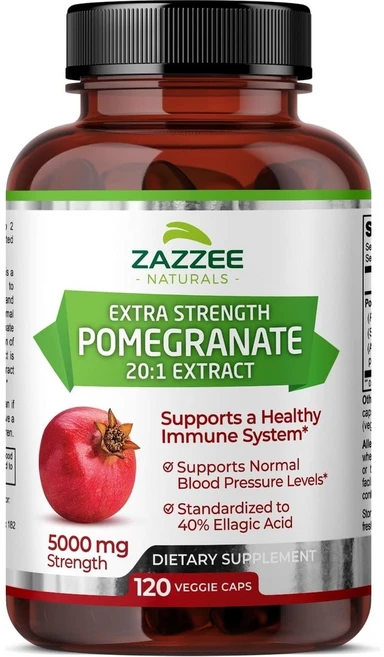 Zazzee Extra Strength 석류 20:1 추출물 40％ Ellagic Acid 500 mg 120 비건 캡슐 면역 및 항산화 지원 비 GMO 및 완전 천연, 120캡슐, 1개, 120정 - 쿠팡