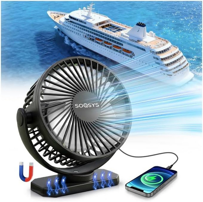 마그네틱 크루즈 팬 12000mAh 충전식 천장 여행용 선풍기 3단 LED 조명 타이머 자석 베이스 및 하단 후크 선실용 휴대용 여행 캠핑 필수품 2026