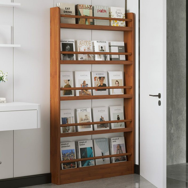 문뒤 책장 선반 잡지꽂이 책장 책꽂이 틈새수납장 오픈형 책장 틈새 가구 600MM, 5단, 갈색