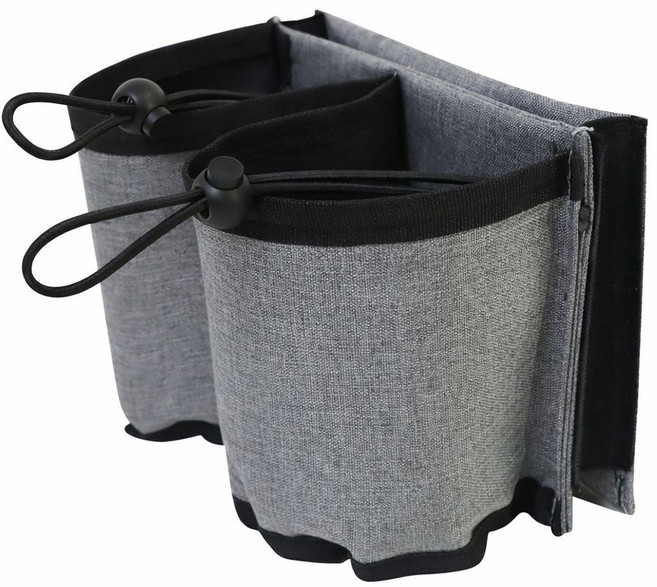 더블포켓 컵홀더 여행용 이동용 거치대 다용도 캐리어 유모차 손잡이, 회색, 1개