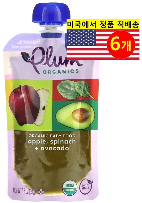 Plum Organics 6개월 이상 유아용 오가닉 과일 채소 곡물 퓨레 이유식 113g 6개, 6개 - 쿠팡