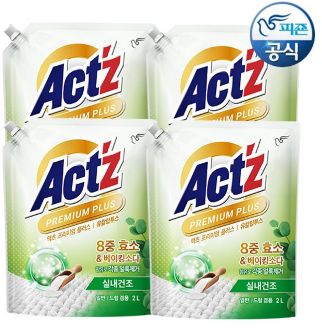 액츠 세탁세제 프리미엄플러스 유칼립투스 2L 리필, 4개
